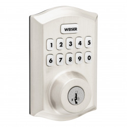 Weiser ZWave 700 Push Button Deadbolt Smart Lock, Satin Nickel
