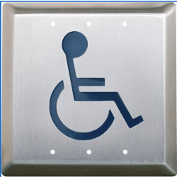 Camden 4.5&quot; Square Push Plate Switch, Wheelchair Symbol Blue, Concealed Screws