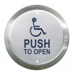 Camden 4 1/2&quot; Round Push Plate Switch, WHEELCHAIR/PUSH TO OPEN, Blue