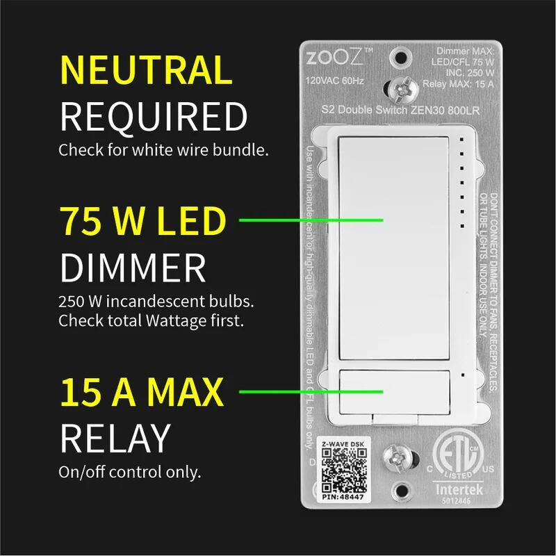 Zooz ZEN30 800LR ZWave Dual Dimmer and Switch Combination
