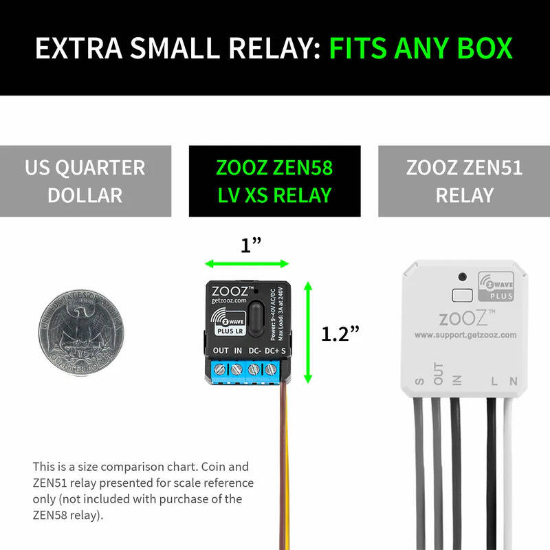 ZEN58 800LR Zooz ZWave 800 Long Range Low Voltage XS Relay