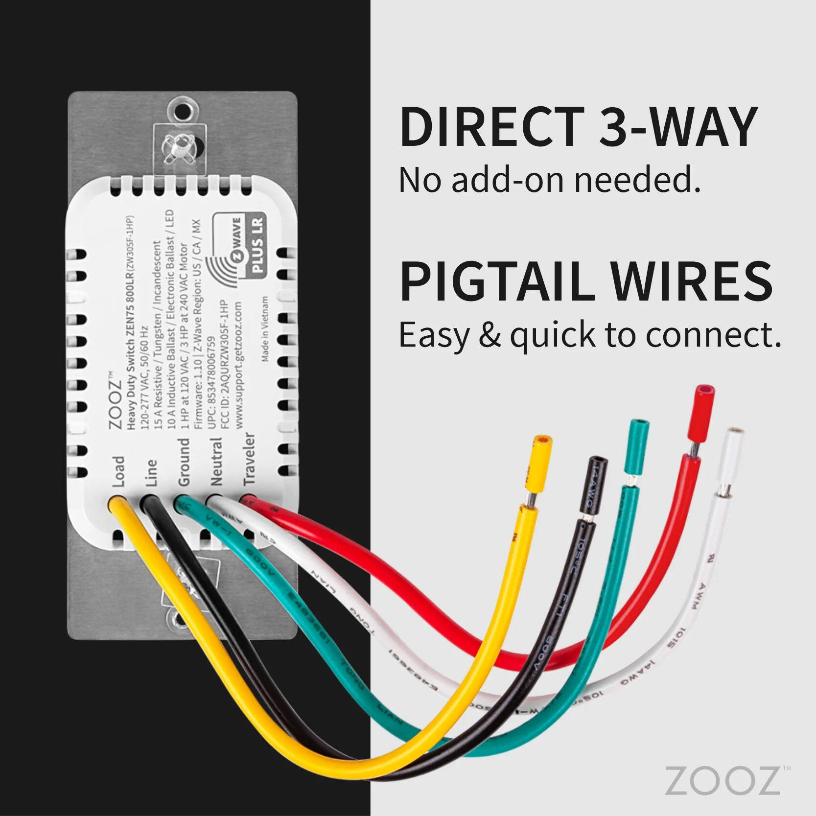 ZooZ ZEN75 800LR Heavy Duty 120-277VAC ZWave On/Off Wall Switch